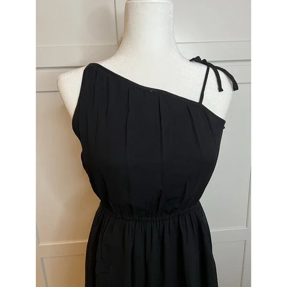 Abercrombie & Fitch Asymmetrical Black Layered Sheer One Shoulder Dress - Picture 3 of 8